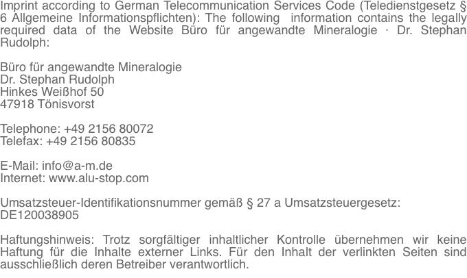Imprint according to German Telecommunication