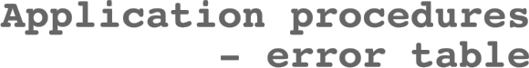 Application procedures - error table